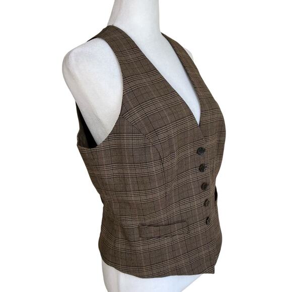 New York & Co Sz 10 Vtg Glen Plaid Twill Fitted Vest Button Front Classic Dressy - Picture 4 of 16